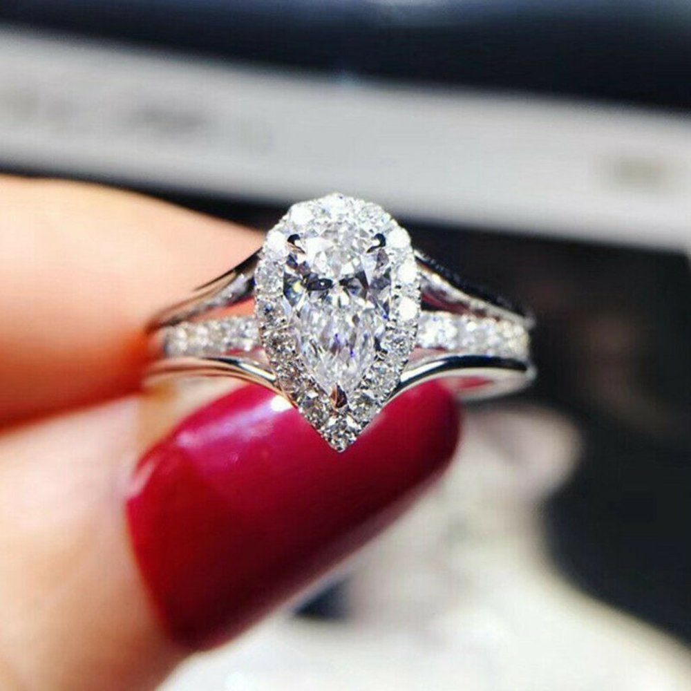 FINAL SALE Pear Cut White Sapphire .925 Silver Ring